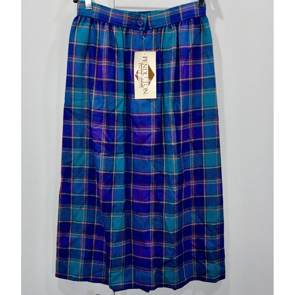 NWT 1964 Pendleton 10 100% Wool Skirt Pleated Plaid Midi Deadstock Jewel Tones